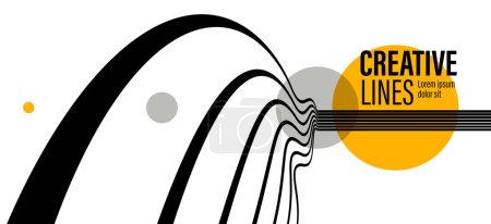 Ilustración de 3D líneas en blanco y negro en perspectiva con elementos amarillos fondo vector abstracto, perspectiva lineal ilustración op art. - Imagen libre de derechos