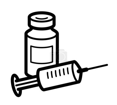 Illustration for Vaccination theme vector illustration of a syringe with vial isolated over white, epidemic or pandemic coronavirus covid 19 or flu or SARS or any other vaccine, pharmacology concept. - Royalty Free Image