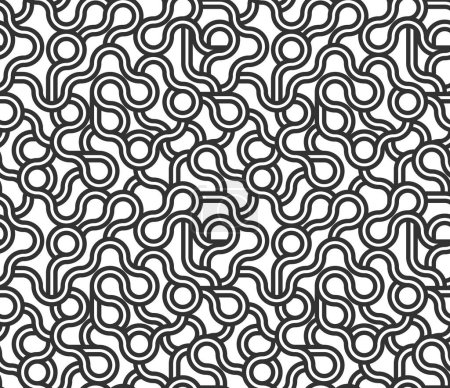 Illustration for Seamless linear vector geometric minimalistic pattern, abstract lines tiling background, stripy weaving, optical maze, twisted stripes. Black and white design. - Royalty Free Image