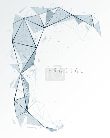 Ilustración de Fondo de vector abstracto de partículas polivinílicas bajas, diseño fractal poligonal, elemento dimensional 3D con líneas conectadas, tecnología de objetos de malla y tema de ciencia. - Imagen libre de derechos