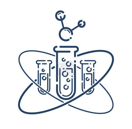 Illustration for Test tube and atom vector simple linear icon, science chemistry and medicine analysis line art symbol, laboratory research. - Royalty Free Image