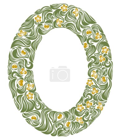 Illustration for Floral frame made of leaves and flowers vector vintage design, decorative blank classic style border, luxury beautiful background, invitation or greeting card with place for text. - Royalty Free Image