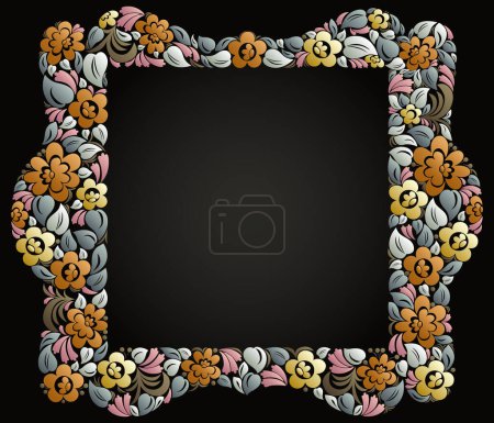 Illustration for Decorative blank classic style border vector vintage design, floral frame made of leaves and flowers, luxury beautiful background, invitation or greeting card with place for text. - Royalty Free Image