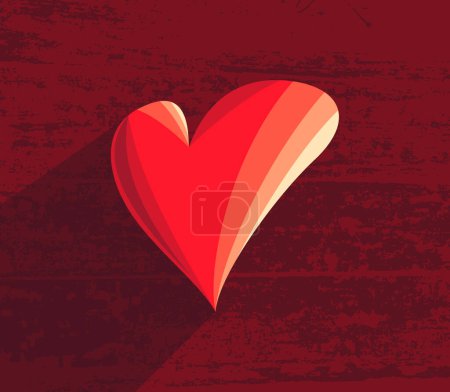 Ilustración de Corazón rojo sobre el vector de textura de madera, tarjeta de San Valentín. - Imagen libre de derechos