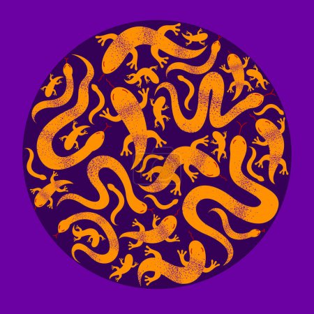 Ilustración de Serpientes y lagartos composición redonda en un círculo vector diseño ilustración, horror y criaturas repugnantes
. - Imagen libre de derechos