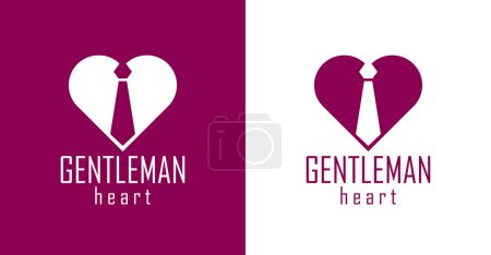 Ilustración de Caballero icono de vector de corazón o logotipo, forma de corazón con bigote corbata y gafas símbolo, club de hombre, estilo hipster masculino y moda. - Imagen libre de derechos