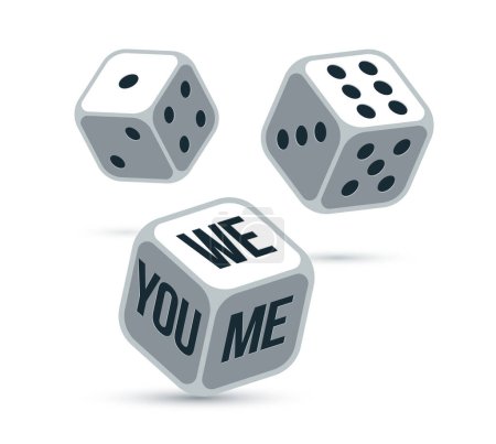 Illustration for You plus me equal us vector concept of relations with rolling dices. - Royalty Free Image