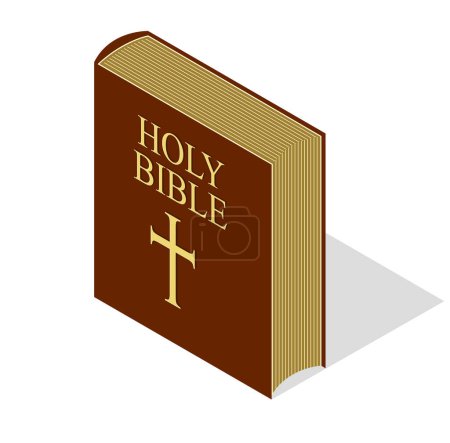 Illustration for Holy Bible 3d isometric book vector illustration isolated on white. - Royalty Free Image