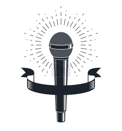 Illustration for Microphone vector logo or emblem isolated on white, MC rapper or rap battle concept, stand up comic or radio, blogger. - Royalty Free Image