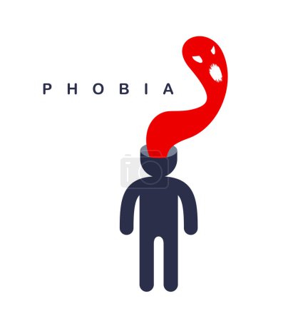 Illustration for Psychical problems such as phobia psychosis schizophrenia hallucinations vector concept illustration in flat trendy style, psychiatry and psychology allegory, man with monster from his head. - Royalty Free Image