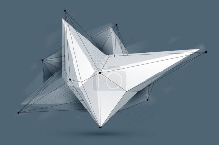 Ilustración de Forma abstracta polivinílica baja, diseño de forma futura vector arte poligonal, tema de tecnología dinámica geométrica dimensional, con líneas de malla. - Imagen libre de derechos