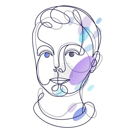 Illustration for Portrait of a young child boy linear vector illustration isolated, toddler kid artistic line art drawing. - Royalty Free Image
