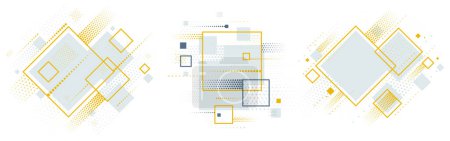 Illustration for Artistic colorful frames set with different elements isolated over white, vector abstract backgrounds art style yellow color, geometric designs. - Royalty Free Image