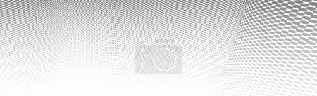 Illustration for Grey dots in 3D perspective vector abstract background, dotted pattern cool design, wave stream of science technology or business blank template for ads. - Royalty Free Image
