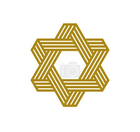 Téléchargez les illustrations : Étoile de David ancien symbole juif fabriqué dans un style linéaire moderne icône vectorielle isolée sur blanc, logo étoile hexagonale ou emblème. - en licence libre de droit