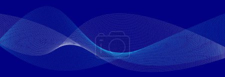 Téléchargez les illustrations : Pois bleus en mouvement fond abstrait vecteur sombre, flux ondulé réseau de particules, lignes courbes de points dans le mouvement, illustration de la technologie et de la science. - en licence libre de droit