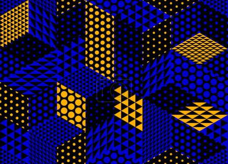 Ilustración de Seamless isometric triangles and dots geometric pattern, 3D cubes vector tiling background, architecture and construction, wallpaper design. - Imagen libre de derechos