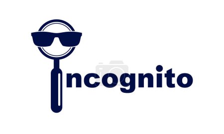 Ilustración de Incognito vector concept magnifying glass with dark glasses, criminal hiding his person, against law illegal man, unidentified person. - Imagen libre de derechos