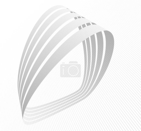 Illustration for Lines in perspective vector abstract background in light grey and white monochrome, 3D dimensional stripes with smooth gradient and wavy motion. - Royalty Free Image