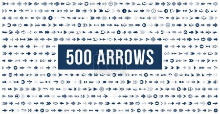 Illustration for 500 arrow symbols huge set of different shapes styles and concepts, cursors for icons or logo creation, single color monochrome logotypes. - Royalty Free Image