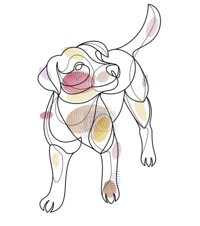 Téléchargez les illustrations : Adorable and playful Jack Russel Terrier vector line art illustration isolated, cute dog pet best friend linear drawing. - en licence libre de droit