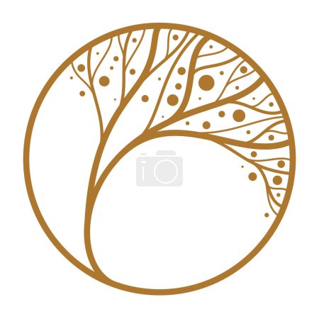Ilustración de Elegante monograma floral vectorial aislado, diseño gráfico deja logotipo o emblema en forma de círculo, plantilla para boutique o logotipo de hotel o salón, elemento lineal de estilo clásico. - Imagen libre de derechos