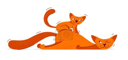 Illustration for Fatherhood and parenting family concept, vector illustration father cat and kitten son plays together happy. - Royalty Free Image