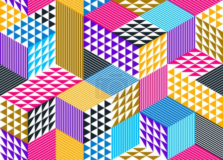 Ilustración de Cubos sin costura vector de fondo, rombo y triángulos cajas que repiten patrón de azulejos, arquitectura 3D y construcción, diseño geométrico. - Imagen libre de derechos