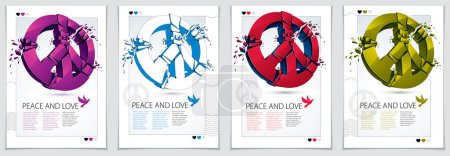 Illustration for Peace Symbol breaking to pieces vector 3d realistic illustration and flyer, broken peace, antiwar meeting and protest demonstration like hippies and pacifists in 60s, against military conflicts. - Royalty Free Image