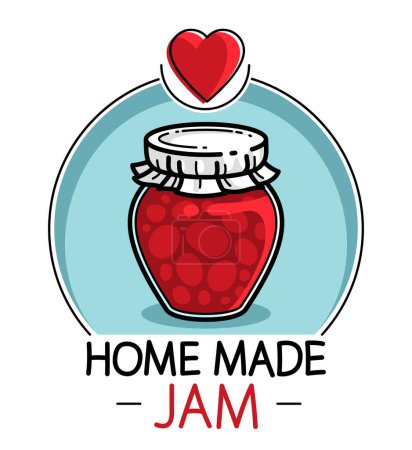 Illustration for Jar of jam isolated on white vector emblem or illustration in cartoon style, delicious and healthy natural food homemade marmalade. - Royalty Free Image