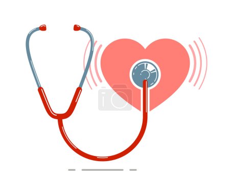 Ilustración de Estetoscopio con el icono simple del vector del corazón aislado sobre fondo blanco, ilustración del tema de cardiología o logotipo. - Imagen libre de derechos