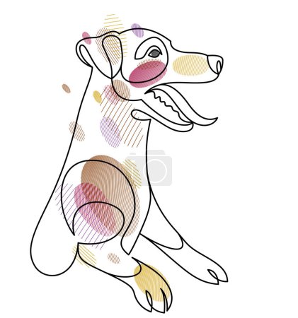 Téléchargez les illustrations : Funny dog linear vector illustration isolated, Jack Russel Terrier pet playful and cute, adorable dog. - en licence libre de droit