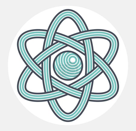 Téléchargez les illustrations : Symbole vectoriel atome dans le style linéaire moderne isolé sur blanc, icône de la science ou logo de particule élémentaire, thème d'apprentissage de l'éducation physique. - en licence libre de droit