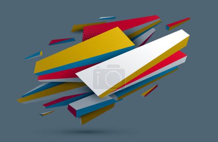 Illustration for Low poly abstract form, vector future shape design polygonal art, dimensional geometric dynamic tech theme, with mesh lines. - Royalty Free Image