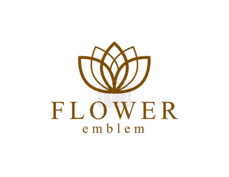 Illustration for Geometric linear style vector flower logo or emblem isolated on white, sacred geometry floral symbol line drawing emblem, blossoming flower hotel or boutique or jewelry logotype. - Royalty Free Image