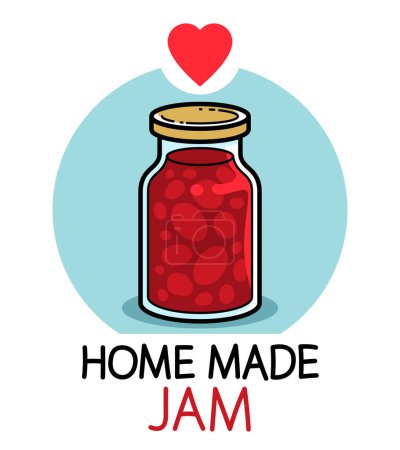 Illustration for Jar of jam isolated on white vector emblem or illustration in cartoon style, delicious and healthy natural food homemade marmalade. - Royalty Free Image
