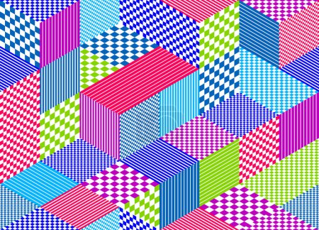 Illustration for 3D cubes seamless pattern vector background, rhombus and lines dimensional blocks, architecture and construction, geometric design. - Royalty Free Image