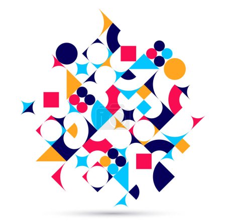 Ilustración de Diseño geométrico abstracto vector patrón composición, colorido 70s estilo retro plantilla arte aislado sobre blanco, creativo elegante fondo. - Imagen libre de derechos