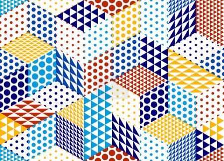 Téléchargez les illustrations : Seamless isometric triangles and dots geometric pattern, 3D cubes vector tiling background, architecture and construction, wallpaper design. - en licence libre de droit