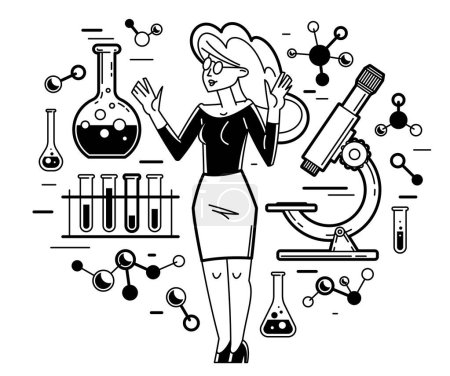 Téléchargez les illustrations : Chemist working on some scientific experiment trying to create new formula or pharmacology research, education student or teacher university, science. - en licence libre de droit