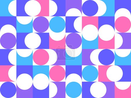 Ilustración de Patrón geométrico abstracto sin costuras con coloridos elementos simples de geometría, fondo de pantalla en estilo retro de los años 70, baldosas Bauhaus estilo constructivo. - Imagen libre de derechos