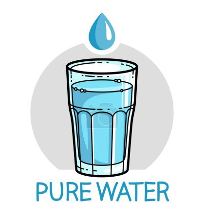 Illustration for Glass of water vector illustration isolated on white, pure fresh drinking water cartoon style icon. - Royalty Free Image