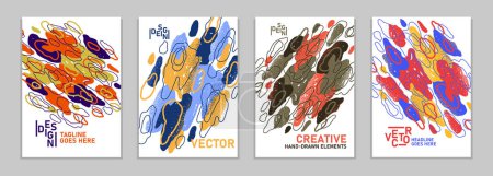Illustration for Artistic brochures vector abstract designs set with hand drawn elements, stylish colorful art abstraction covers for magazines or flyers, leaflets or advertising posters templates collection. - Royalty Free Image