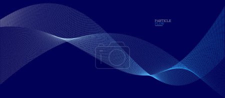 Ilustración de Diseño de vectores de flujo de partículas aireadas azules oscuras, fondo abstracto con matriz de puntos fluidos, ilustración futurista digital, tema de tecnología nano. - Imagen libre de derechos