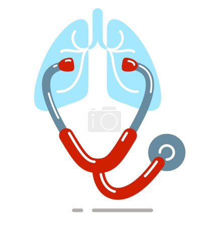 Illustration for Stethoscope with lungs vector simple icon isolated over white background, pulmanology theme illustration or logo. - Royalty Free Image