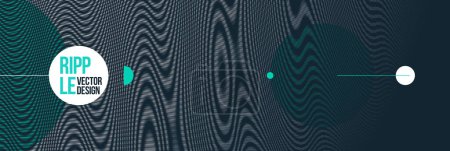 Ilustración de Fondo vectorial abstracto hecho con Moire lineal, efecto op art textura surrealista, sonido y música ondas tema, abstracción cuadrícula en blanco y negro. - Imagen libre de derechos