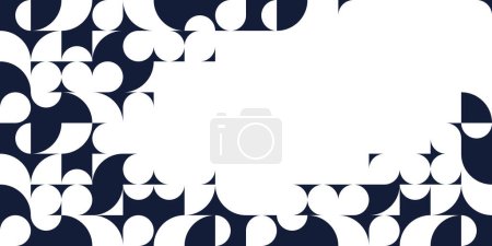 Illustration for Geometric design vector, black and white modular constructor design background with copy space, ad template in retro 70s style, art pattern square and circle shapes. - Royalty Free Image