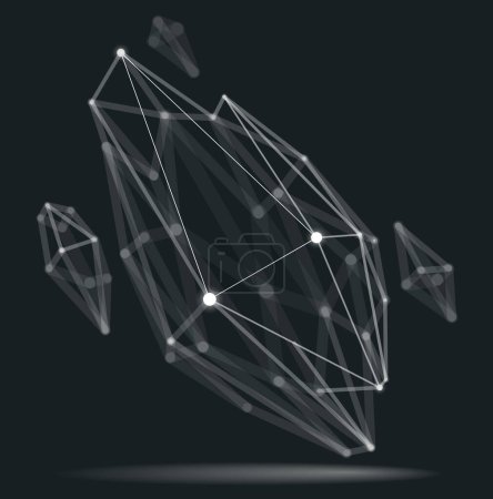 Ilustración de Ilustración abstracta del vector de forma de malla 3D, puntos conectados con la tecnología de líneas objeto poligonal, tecnología dinámica y celosía de la ciencia, con una profundidad realista del efecto de campo. - Imagen libre de derechos