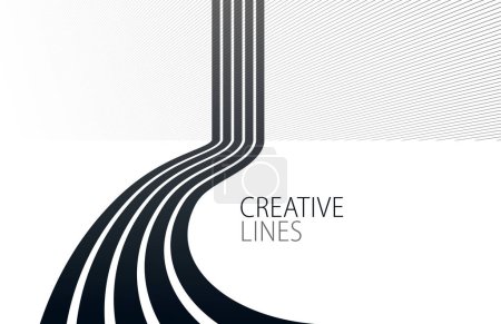 Illustration for Future lines in 3D perspective vector abstract background, black and white linear composition, road to horizon and sky concept, optical illusion op art. - Royalty Free Image