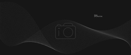 Illustration for Dark grey airy particles flow vector design, abstract background with wave of flowing dots array, digital futuristic illustration, nano technology theme. - Royalty Free Image